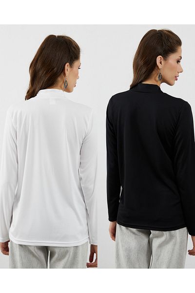 mirach Pack of 2 Black and White Long Sleeve Turtleneck Blouse T-Shirt Badi Body