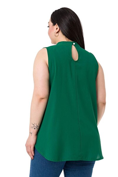 DISENTIS MODEST Σμαραγδένια μπλούζα με κολάρο Plus με κουμπιά