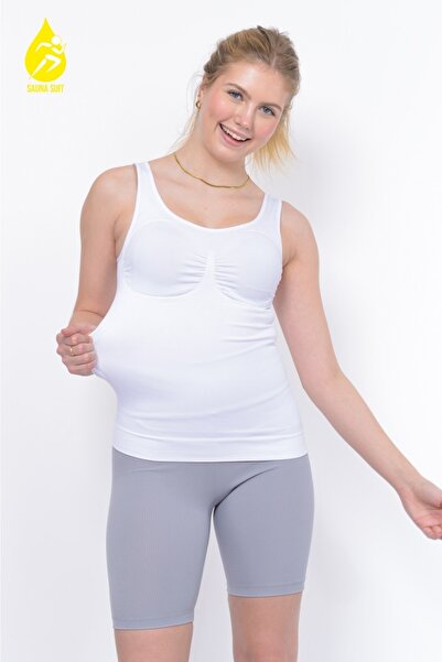 SAUNA SUIT Κορσές για γυναικεία εσώρουχα, πλεκτό λευκό, μεταξένιο, χωρίς ραφές, που δίνει λεπτή εμφάνιση, σε μέγεθος 2