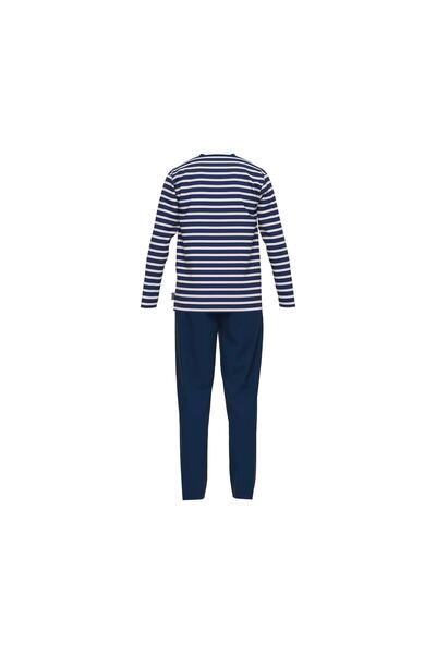 Ceceba Herren Schlafanzug - Pyjama, Baumwollmischung, V-Ausschnitt, Logo, Streifen, lang, einfarbig