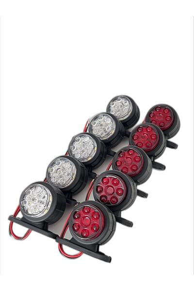 AHMET OTOMOTİV (10 Adet) Mercekli Mini Takoz 12 Ledli Kırmızı-beyaz 12v-24v