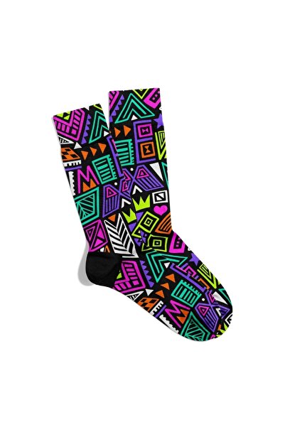 Eğlenceli Çoraplar Fun Socks Unisex Ethnic Mixed Color Pattern Printed Socks ...