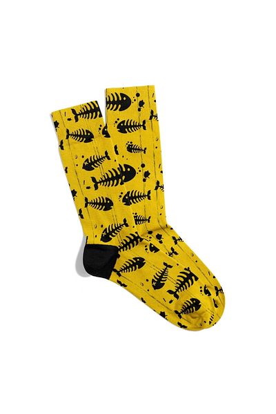 Eğlenceli Çoraplar Fun Socks Unisex	Yellow Fish Sea Printed Socks Ecsoket344