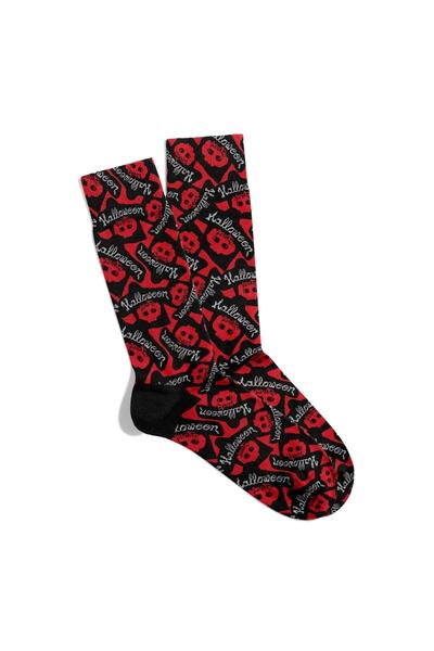 Eğlenceli Çoraplar Șosete Fun Sosete Unisex Halloween Skull X2 Pattern Printe...