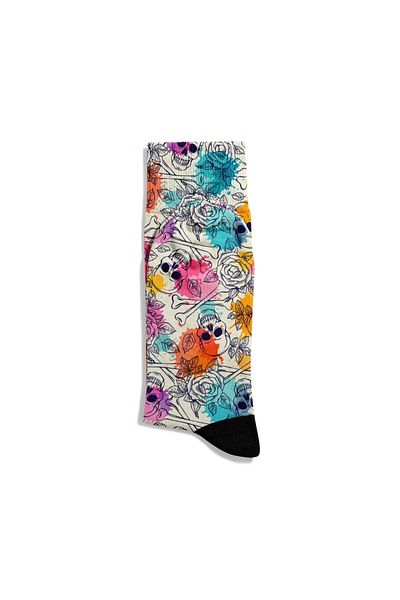 Eğlenceli Çoraplar Fun Socks Unisex Floral Colorful Skull Pattern Printed Socks Ecsoket473