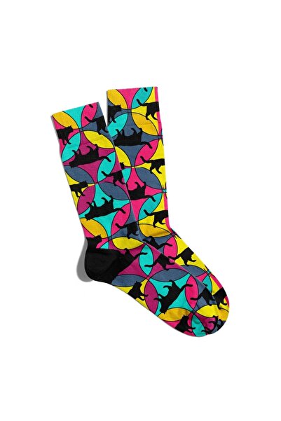Eğlenceli Çoraplar Șosete Fun Socks Unisex Black Cat Printed Socks Ecsoket042