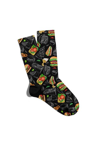 Eğlenceli Çoraplar Fun Socks Unisex Black Food Hm Pattern Printed Socks Ecsoket291