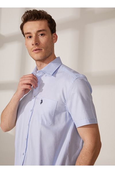 U.S. Polo Assn. Светлосиня мъжка риза с къс ръкав Happy023y