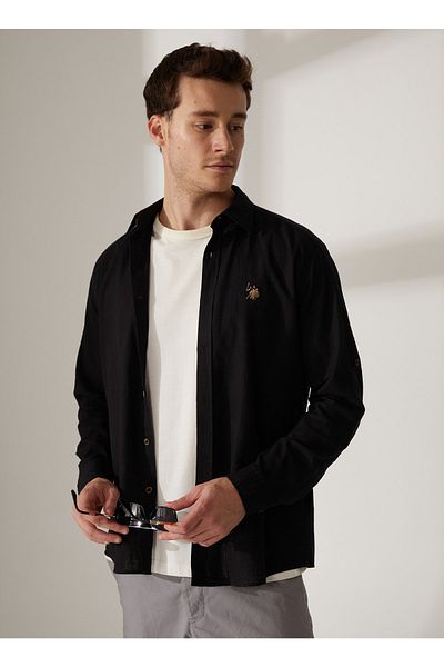 U.S. Polo Assn. Μαύρο ανδρικό πουκάμισο Enzo23y - Comfort Fit, πέτο με κουμπί