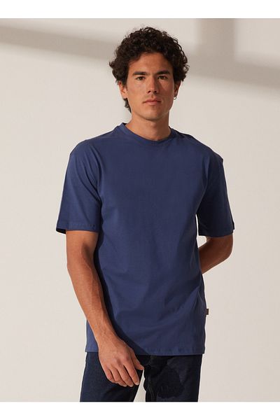 The Crow Crew Neck Printed Indigo Men's T-shirt Tc9010basıc