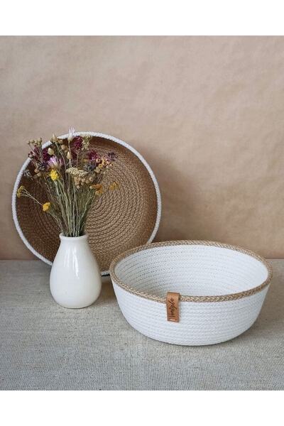 karelim home منظم ديكور من الخوص مقاس 25 × 10 - سلة متعددة الأغراض مكونة من ق...