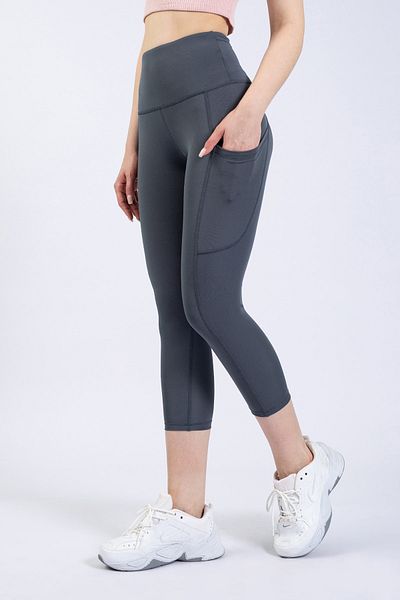 The Step Sports Snc Gray Women's Wide Pocket High Waist, Firming Yoga Tights 21"