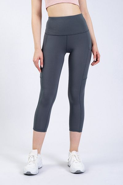 The Step Sports Snc Gray Women's Wide Pocket High Waist, Firming Yoga Tights 21"