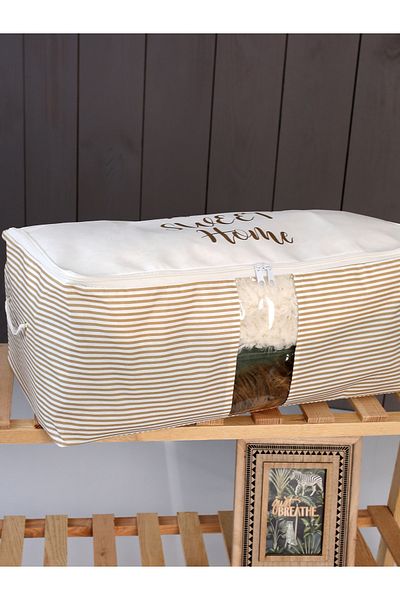 Timburly Πλένεται βαμβακερό Home Sweet Home Written Beige Gold Top Line Gold Organizer Θήκη 21x28x52cm D62