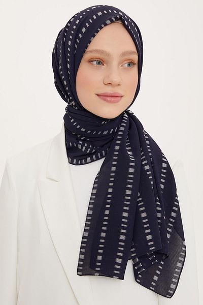 Armine Λεπτομερές σάλι με κομμένη γραμμή Navy Blue White (αναπνεύσιμο ύφασμα)
