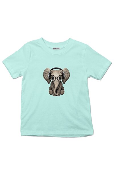 GreenMint تي شيرت للأطفال لطيف بيبي فيل دي جي يرتدي سماعات ونظارات_ks1118