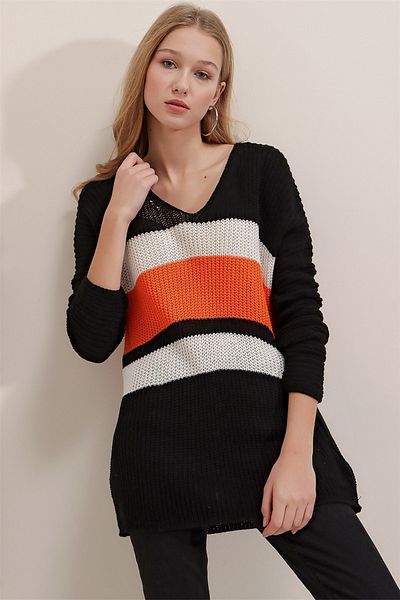 AQE FASHION Pulover blocat cu decolteu în V de damă
