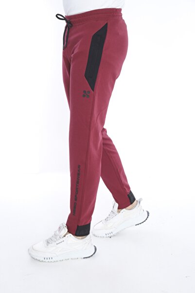 NEED LİFE Men's Claret Red Corded Half Cuff Slim Fit Sweatpants