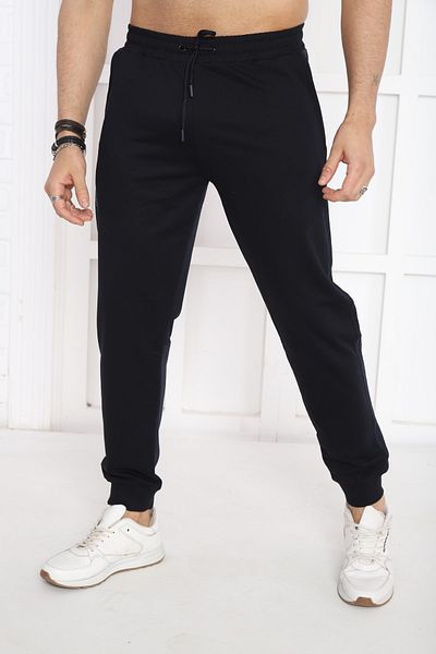 NEED LİFE Men's Navy Blue Corded Pockets Zippered Slim Fit Tracksuit Bottom