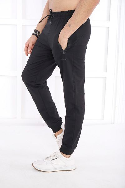 NEED LİFE Men's Black Pockets Zippered Slim Fit Sweatpants