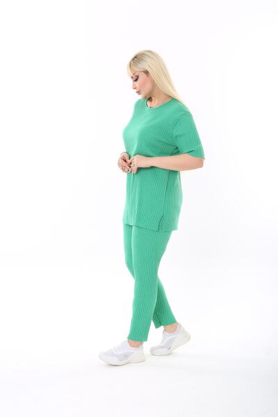 ModaSehle Дамски костюм с къс ръкав, еластична талия, цепка, удобен двоен камизолен костюм