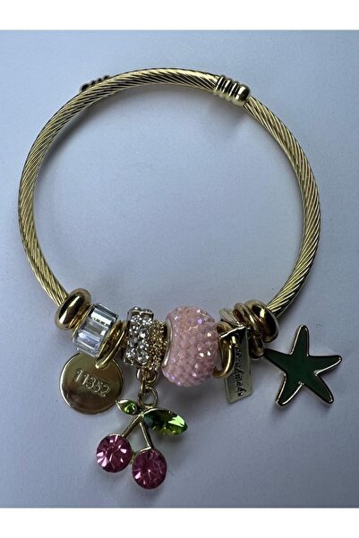 DUYGUSHOESBAG سوار من الفولاذ الذهبي مع شكل الكرز والنجمة الخضراء