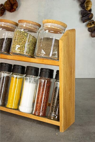 ETKA طقم توابل ديزاين كلوفر، حامل خشبي، طقم توابل بغطاء مفرغ Dizayn0067