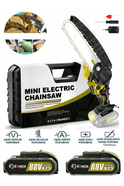BÖHRER Böhre 58vf 5ah 6'' 20 Cm Pala Yellow Şarjlı Çift Akülü Mini Zincirli Budama Testere Makinesi