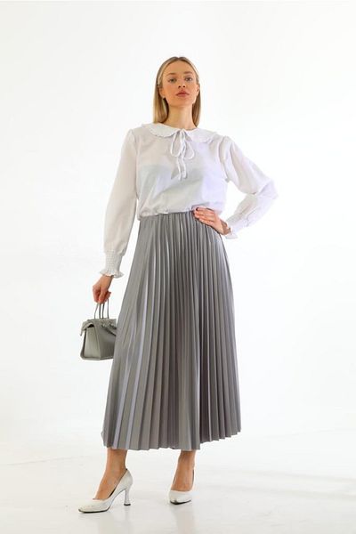 MODA GÜLAY Slim Pleated Leather Skirt