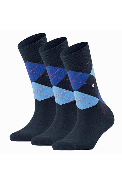 Burlington Damen Socken 3er-Pack – Queen, Kurzstrümpfe, Baumwolle, Rautenmuster, Logo