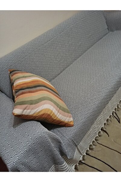 ŞENER HOME Organik Kolları Örten Buldan Bezi Battal Boy Pamuklu Koltuk Kanepe Çekyat Örtüsü 170x300 Gri