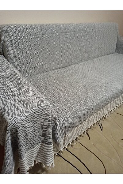 ŞENER HOME Organik Kolları Örten Buldan Bezi Battal Boy Pamuklu Koltuk Kanepe Çekyat Örtüsü 170x300 Gri