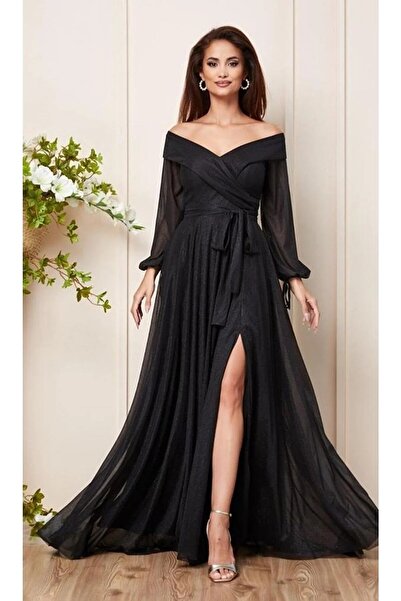 sarebutik Bağcıklı Kol Kuşaklı Simli Tül Söz Nişan Isteme Elbisesi Abiyesi 8585