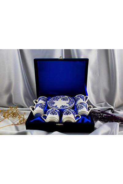 Kütahya Serigrafi 6'li Porselen Fincan Takımı Kadife Kutulu