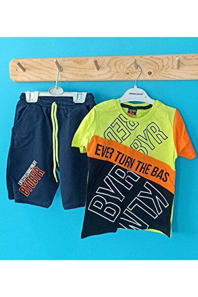 Kırmızı Помаранчево-зелений літній святковий костюм для хлопчика з принтом