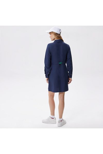 Lacoste Cămașă cu mânecă lungă pentru femei, cu guler, rochie bleumarin