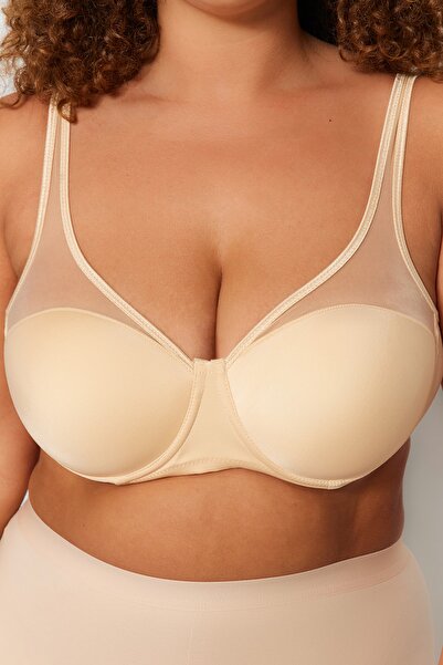 Trendyol Curve Podprsenka s pevnou podprsenkou s detailným sieťovaným detailom, žehliteľná podprsenka veľkej veľkosti TBBAW23CW00004