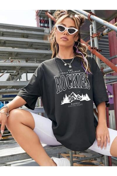 ALİKA تي شيرت روكيز للجنسين مقاس كبير مطبوع