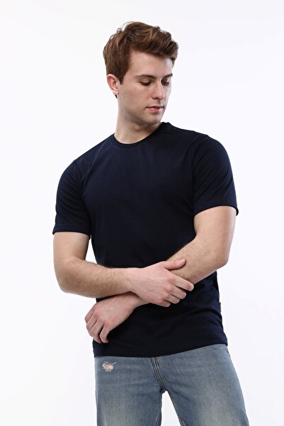 Uniprom Ανδρικό μπλουζάκι με λαιμόκοψη 100% βαμβακερό Navy Blue