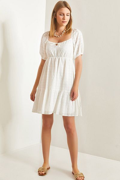 Bianco Lucci Women's Collar Tied Scallop Fabric Dress