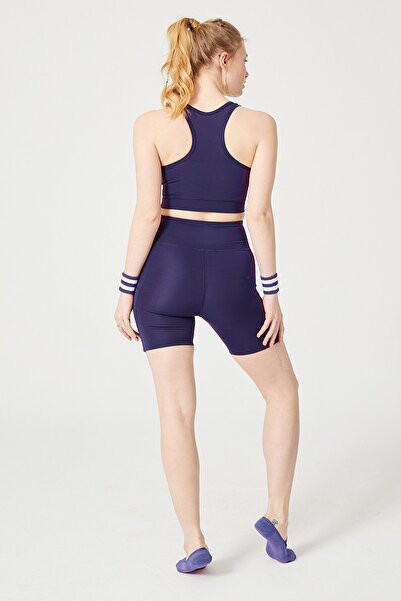 ENNA MODA Navy Blue High Waist Double Pocket Recovery Sports Shorts and Bra Set