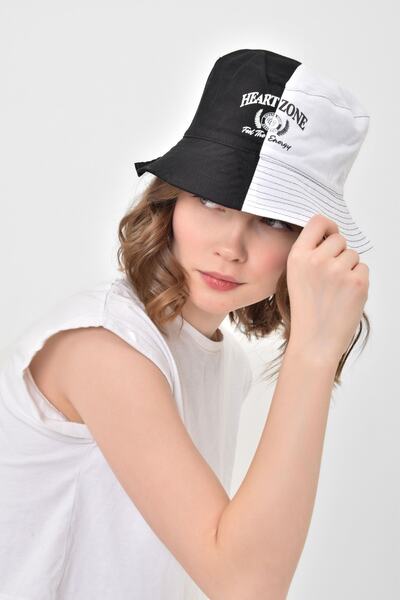 Saria Moda Pălărie tip găleată albă cu două fețe cu imprimeu detaliat