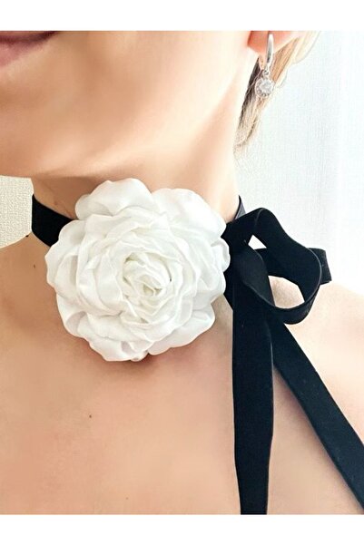 WAHSHE Flower Necklace Rose Necklace Chocker Tied Flower Necklace Red