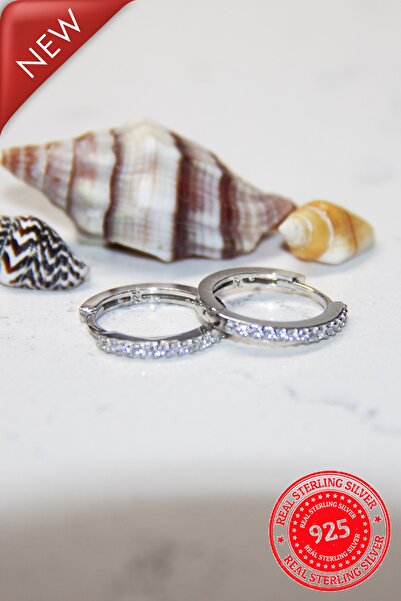 Jewelry For Light , 925 Ayar Gümüş, 15mm Huggies, Taşlı, Halka Küpe