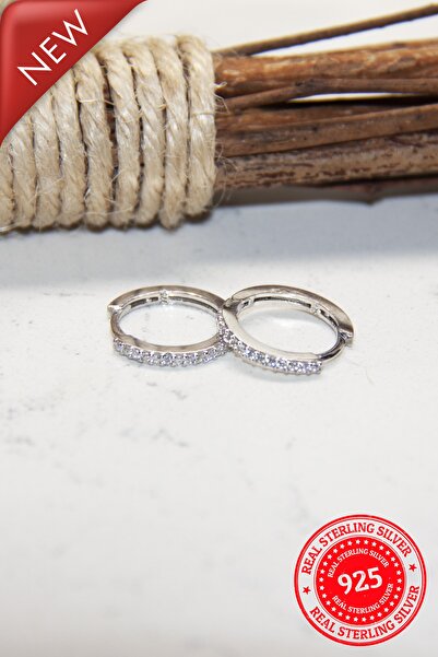 Jewelry For Light , 925 Ayar Gümüş, 15mm Huggies, Taşlı, Halka Küpe