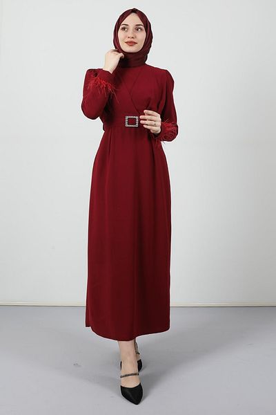 Giza Giyim Φόρεμα με λεπτομέρεια Hijab Claret Red
