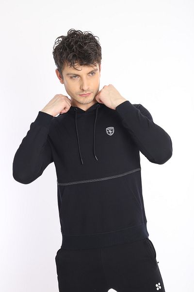 NEED LİFE Men's Navy Blue Hooded Kangaroo Pocket Slim Fit Sweatshirt