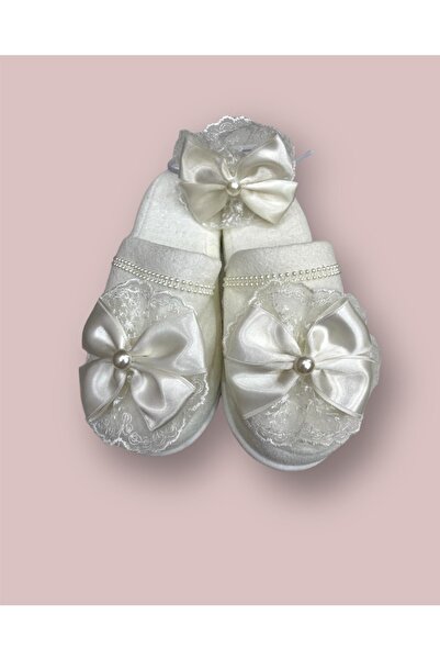 Azebu White Maternity Set with Bow and Tulle, Maternity Slippers and Maternit...