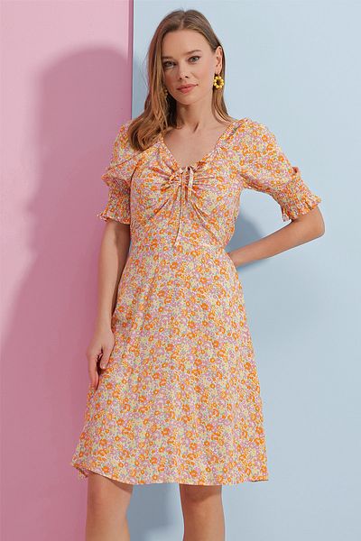 Pattaya Women's Front Gathered Floral Patterned Dress P23s191-5140