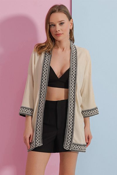 Pattaya Damen-Kimono mit Streifenstickerei P23s191-1331